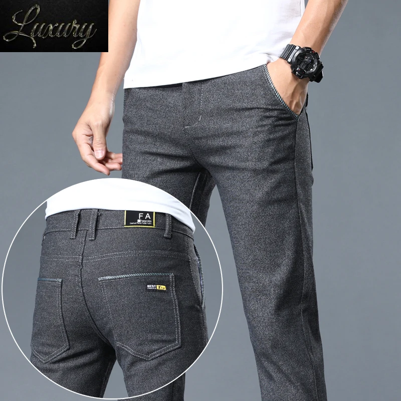 

Classic Soft Grinding cotton Pants Men Business Casual 2023 Spring New Straight Slim Fashion Gray Black Brand Trousers