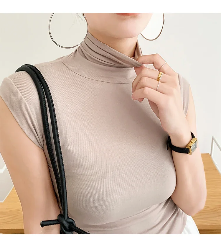 2026 Frühling Sommer Ärmelloses Rollkragen-T-Shirt für Damen Trendiges Vielseitiges Layering-Oberteil Stylisches Slim-Fit Basic-Unterhemd für Frauen – Detail 16