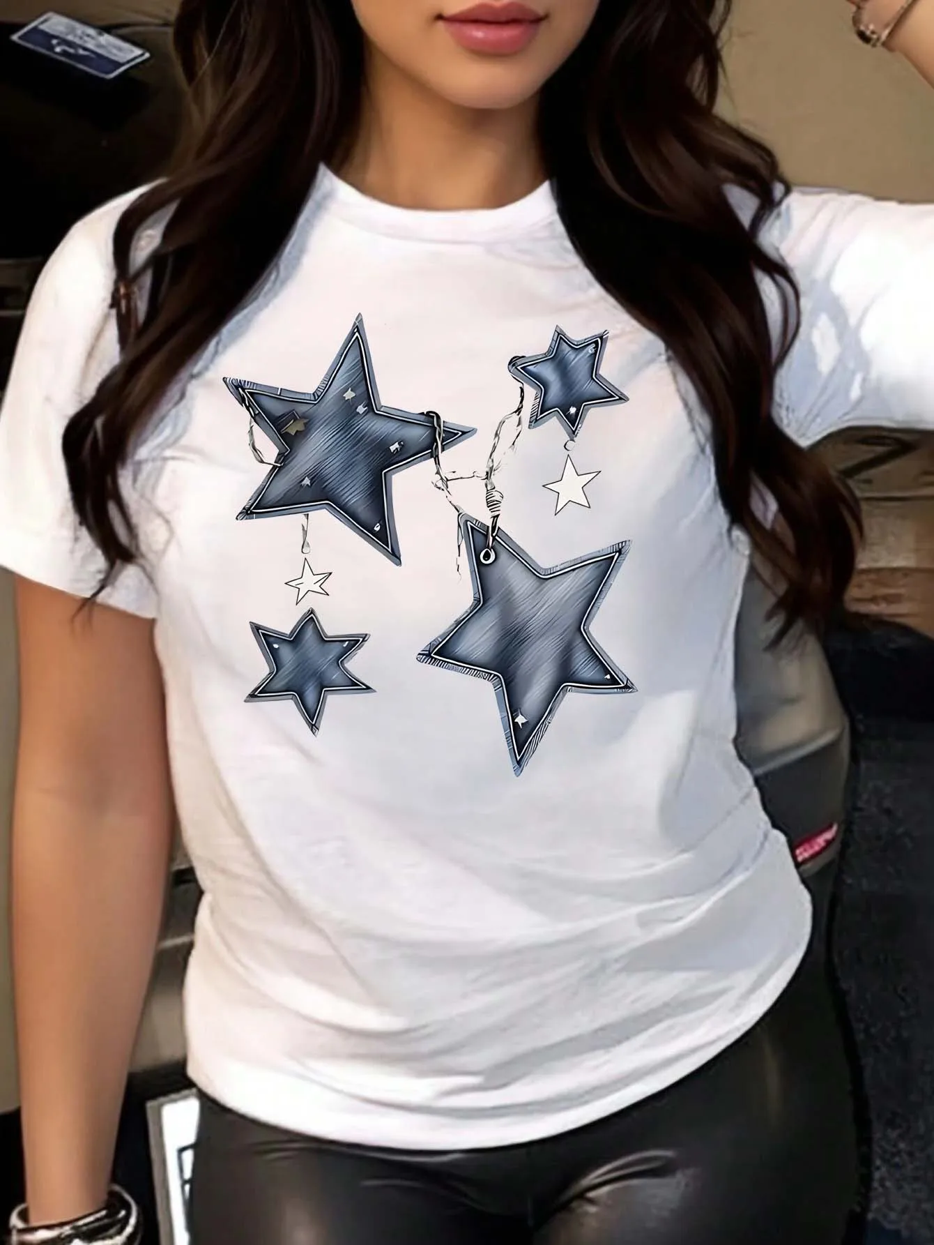 

Стильный повседневный топ больших размеров со звездами для женщин, исключением модного очарования