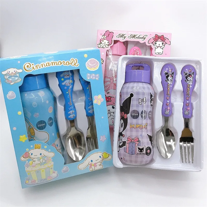 Kawaii Anime Cinnamoroll Sanrio My Melody Portable Children Spoons Forks Cute Cartoon Kuromi Kettles Tableware Set Kids Rewards