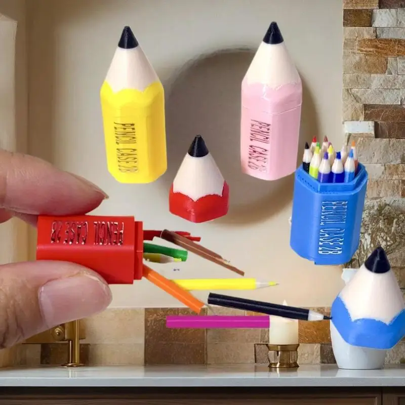 Kids Pretend Play Pack - 10/12pcs Miniature Colored Pens and School Supplies Model for Doll House Accessories
