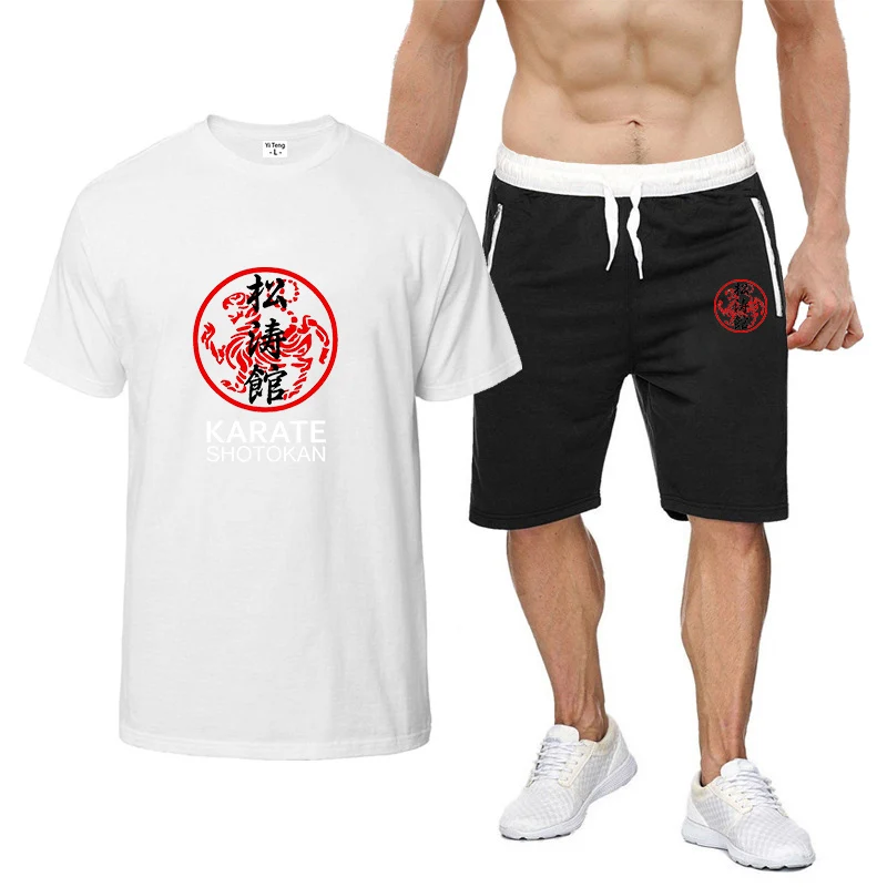 2024 Summer New Men's Shotokan Karate Logo Print Fashion Solid Color Crewneck Short Sleeve+Casual Joggers Sweatpants Cotton Sets