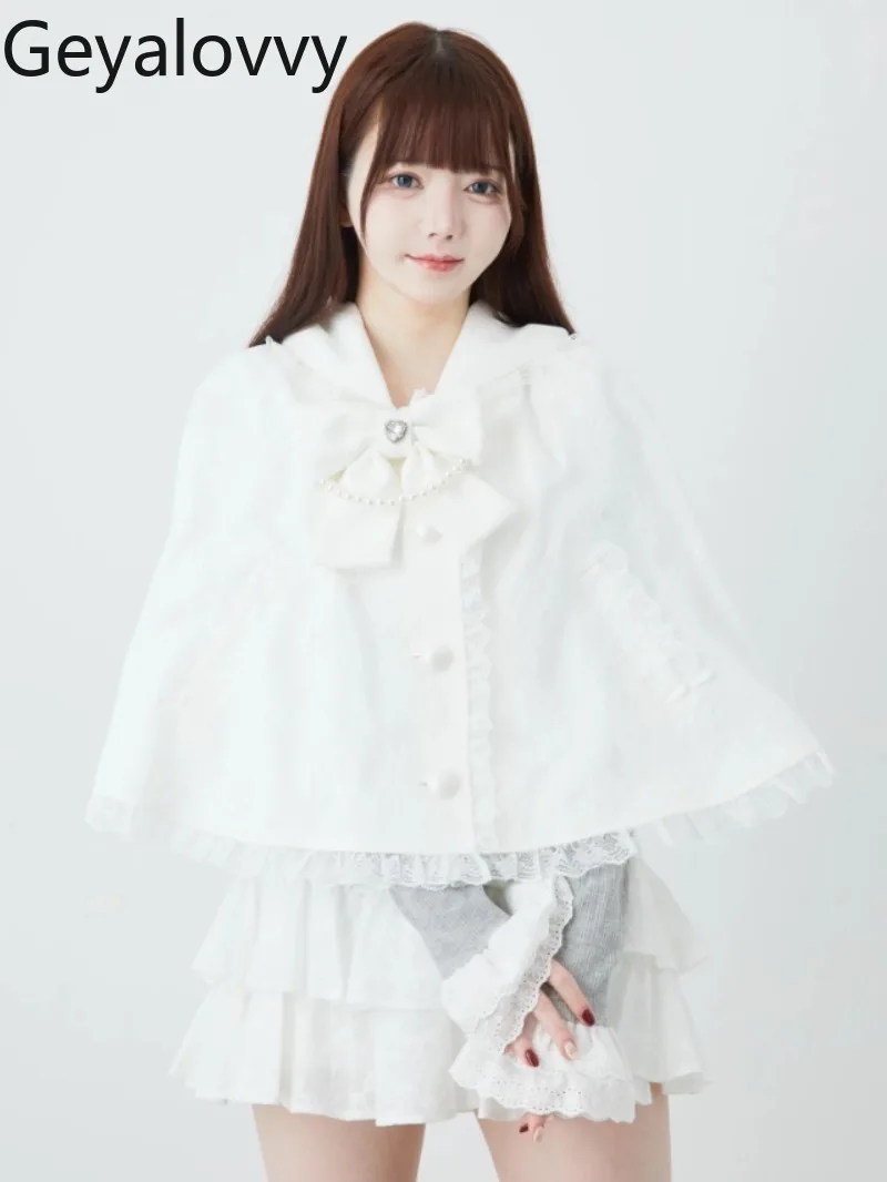 เสื้อคลุมสั้นสไตล์ญี่ปุ่นแบบอเนกประสงค์ ผลิตจำนวนมาก ปกเสื้อแบบปกเชิ้ต ติดกระดุมแถวเดียว ดีไซน์หวานน่ารัก ขอบลูกไม้