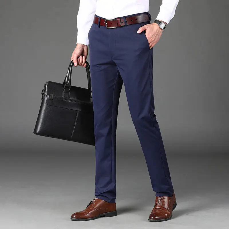 Mode Mannen Business Office Suit Broek Lente Zomer Nieuwe Streetwear Mannelijke Kleding Losse Solid Casual Straight Volledige Broek 2022