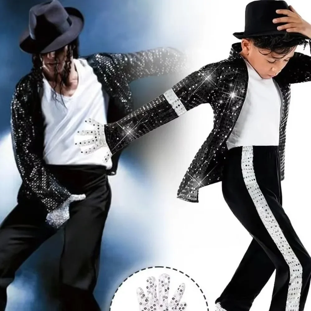 Michael Jackson Billie Jean Cosplay Black Suit Dance Disco Halloween Fancy Dress Up 80s Pop King Costume for Top Pants