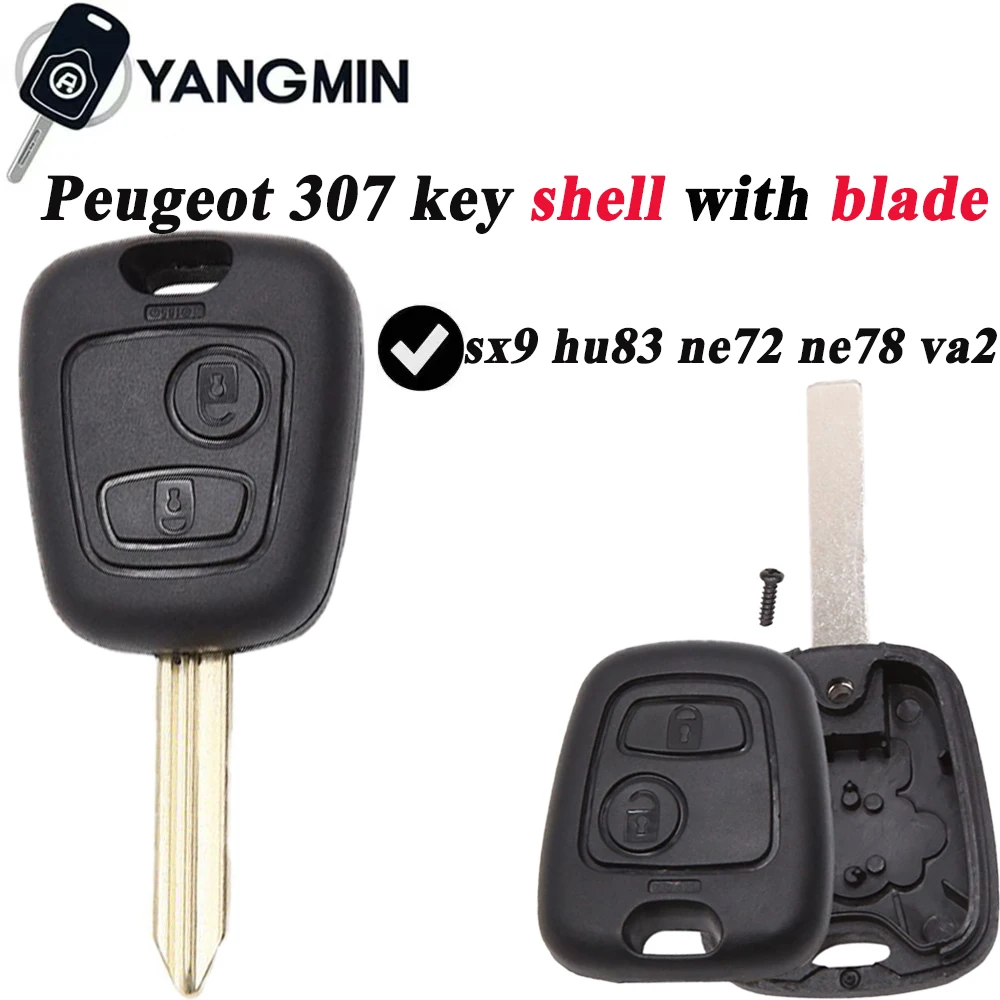 

YANGMIN Peugeot 307 2 Buttons Uncut Insert Key Shell Car Accessories for Peugeot 106 107 206 207 clef peugeot 306 307