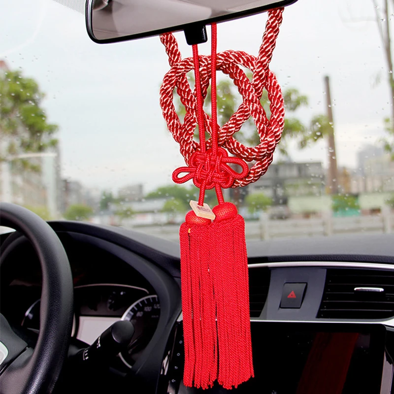 Car Accessories Rope  JDM Kin Tsuna Rope Knot Fusa Kiku Knot Silver Red For Car Auto Rearview Mirror Pendant Fastening Ornaments