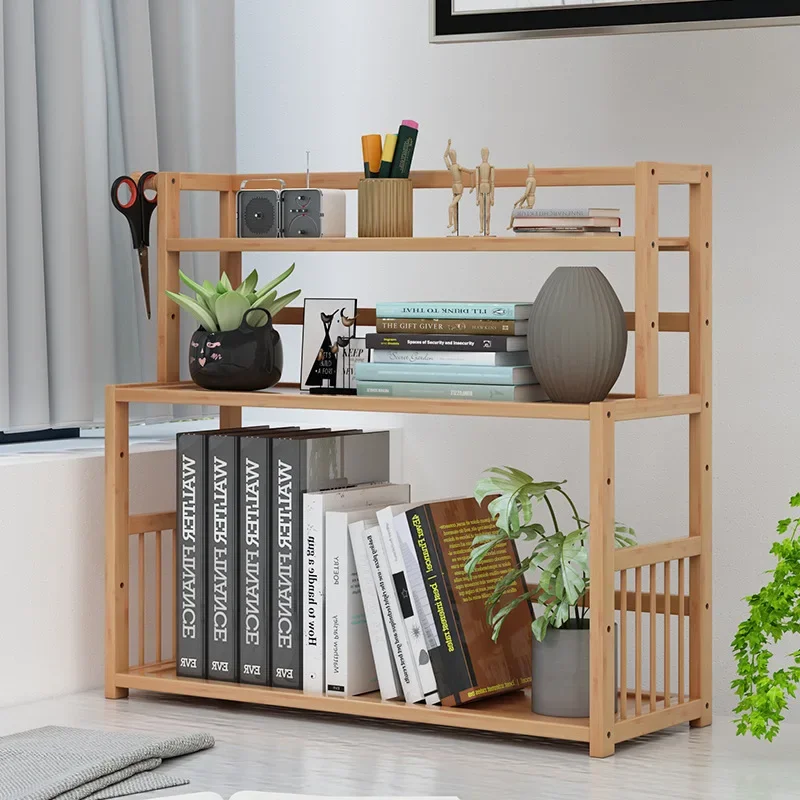 Bamboo Bookshelf Office Student Stationery Organizer Magazine Holder Home Sundries Storage Shelves Kitchen Seasoning Rack