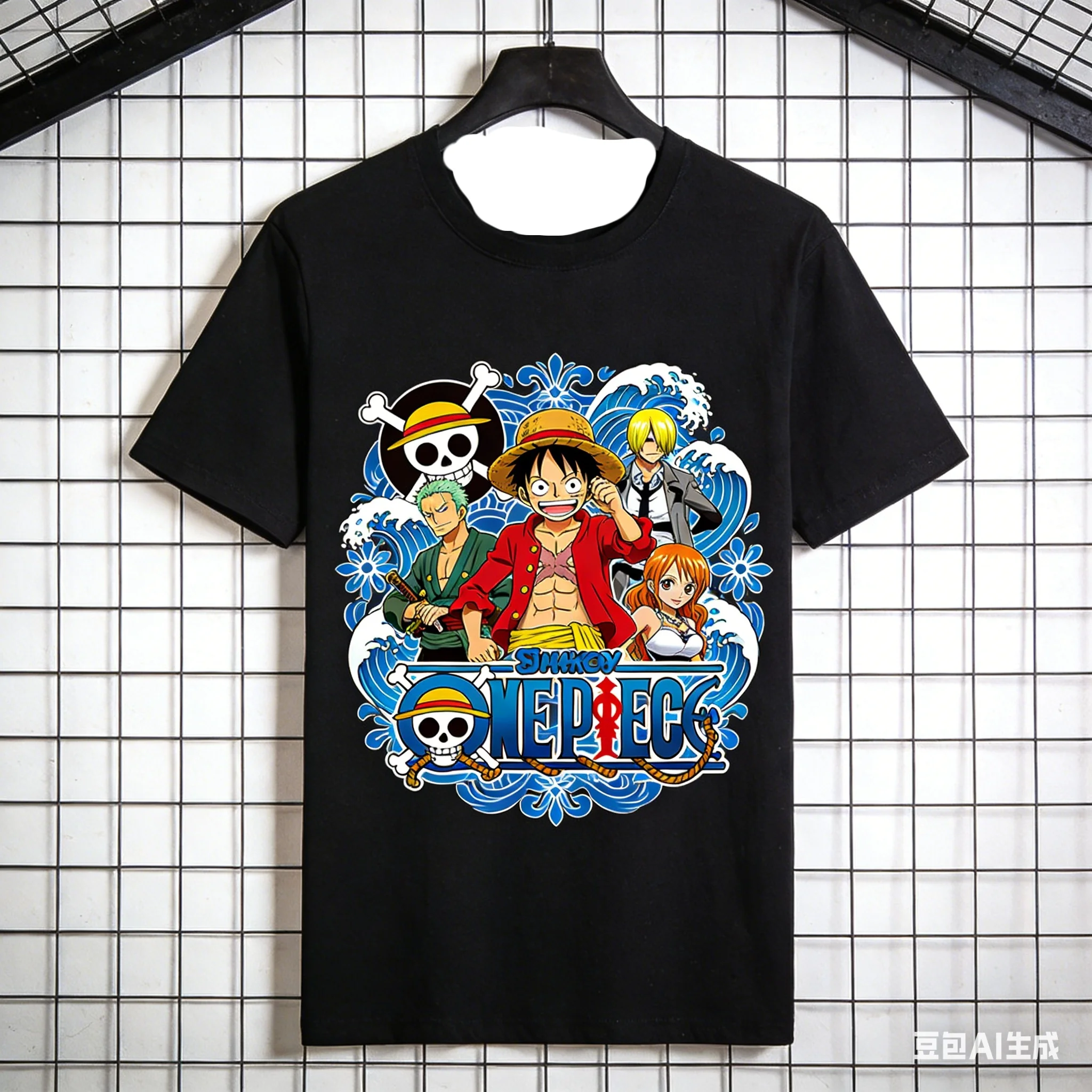

Футболка с принтом One Piece Straw Hat Crew Streetwear Collaboration, летняя повседневная футболка с коротким рукавом