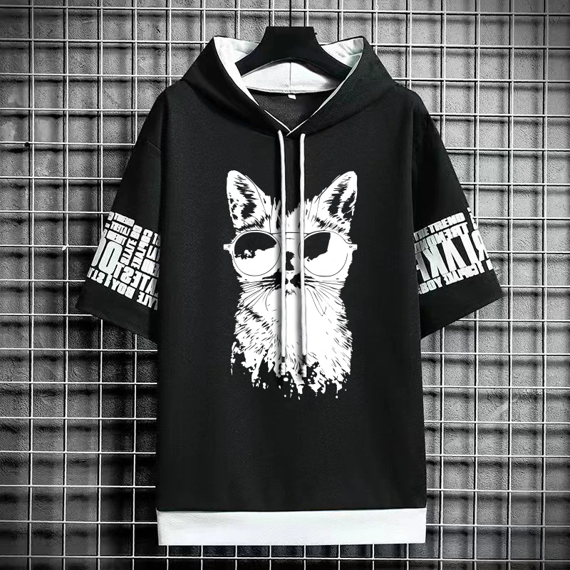 Summer Fashion Men Hoodies Gothic Print Streetwear Short Sleeve Sweatshirts Men Casual Harajuku O-Neck Men Clothing Hoodie 2020