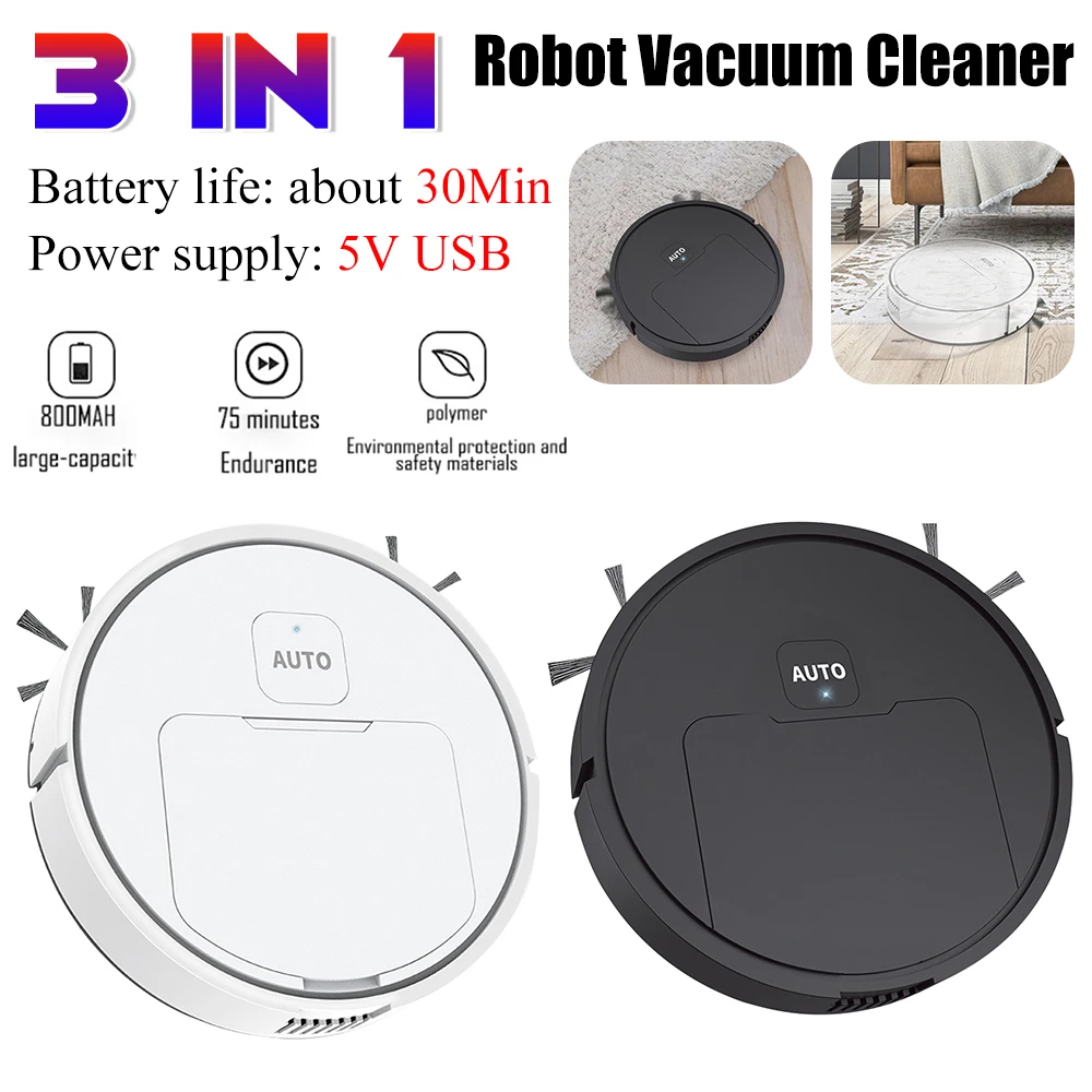 NEW USB Sweeping Robot Vacuum Cleaner Mopping 3 In 1 Smart Wireless 1500Pa Dragging Cleaning Sweep Floor for Home Office
