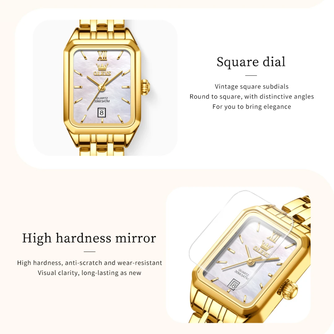 OLEVS 5616 Fashion Quartz Watch Gift Square-dial Stainless Steel Watchband Wristwatch Calendar