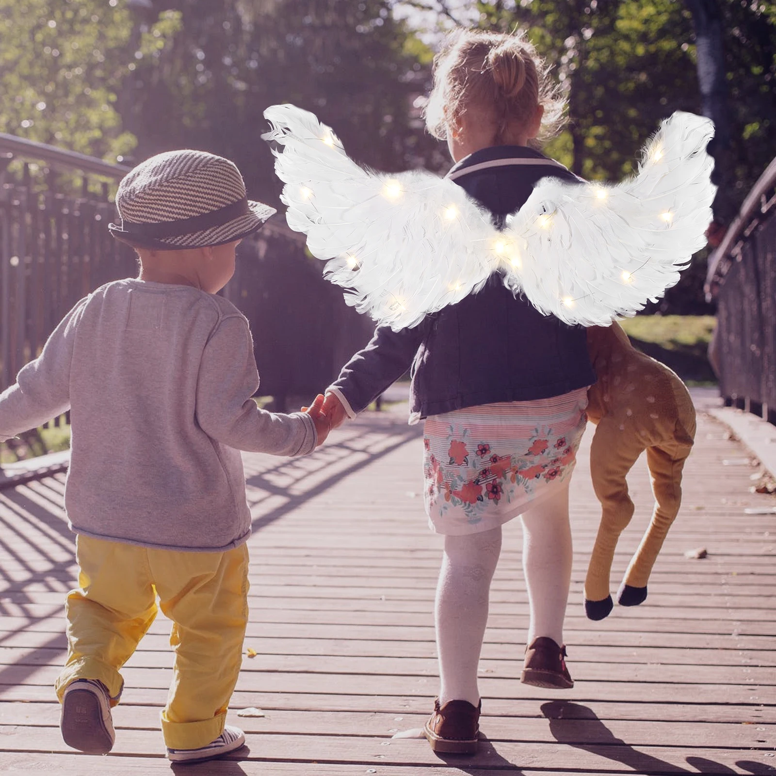 

Angel Wings Warm Light White Kids Plume Costume Props Glowing Fairy Party Supplies Christmas Photo Shooting Accessories