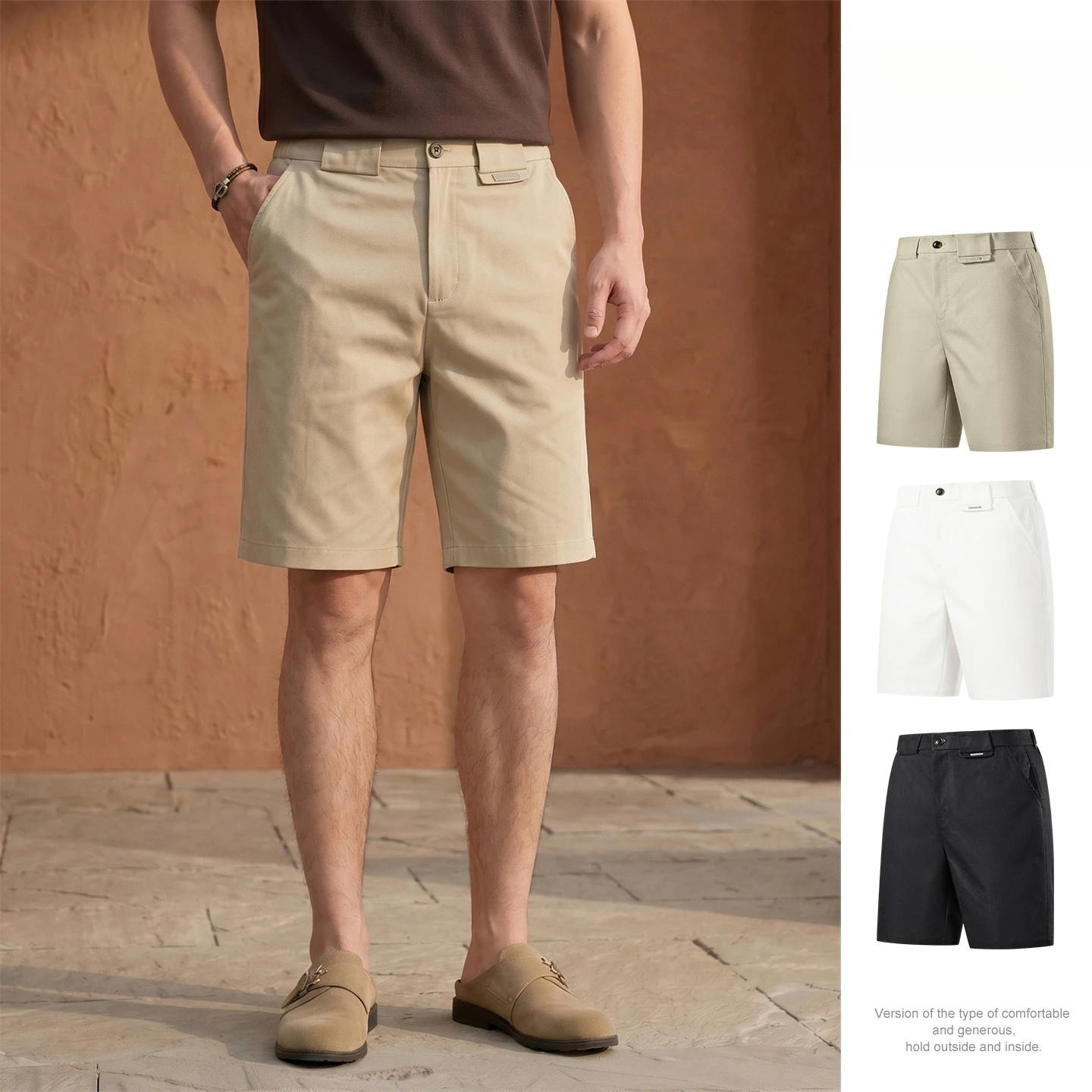 

Men's Vintage Casual Straight Leg Shorts Breathable Basic Solid Color Khaki Black White Suit Style Mid-Thigh Pants Daily Wear