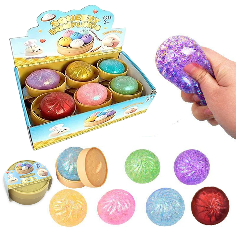 

Glitter Dumpling Squishy with Box-Blind Box Mysecret Bun Fidget Toy Soft TPR Material Stress Relief Unboxing Surprise Dough Ball