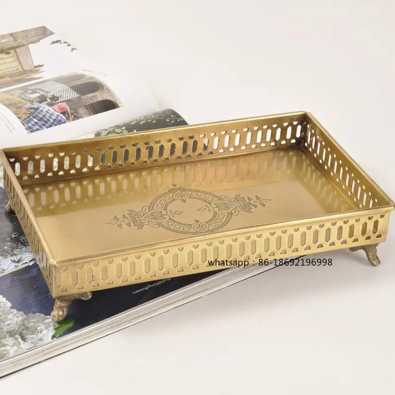 India Imported Brass Retro Nostalgic Creative Desktop Geometric Placement Storage Tray European Style Home Copper Ornaments