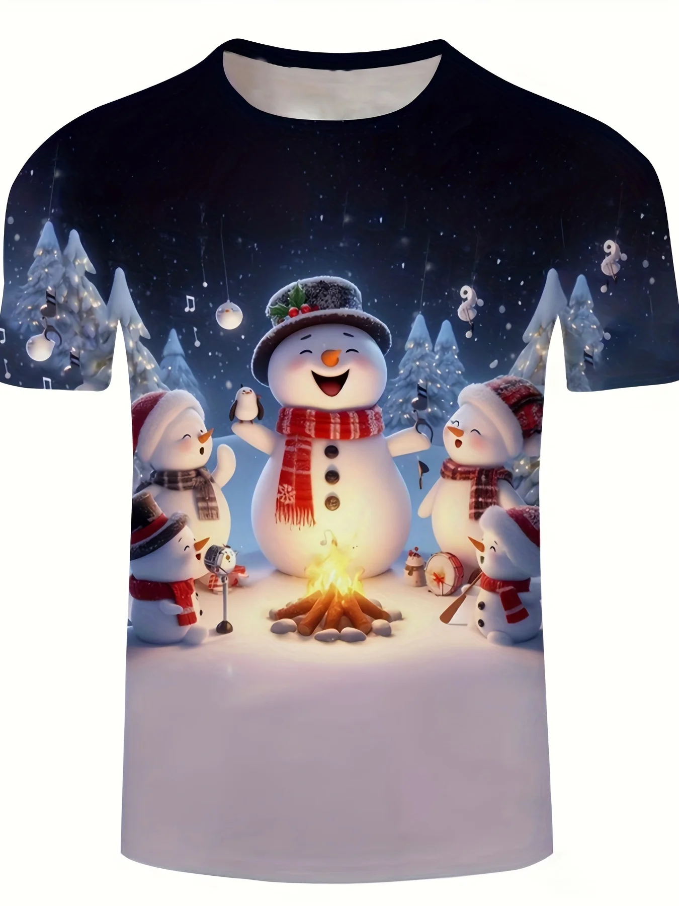 تي شيرت رجالي مطبوع عليه رجل الثلج لعيد الميلاد كاجوال قابل للتمدد قليلاً وقابل للتنفس للاستخدام الخارجي للجنسين ملابس للبالغين وحفلات العطلات