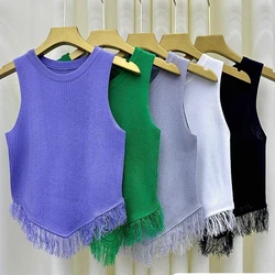 Y2K New Fashion Halter canotta estate vestiti estetici per le donne Solid Vintage Crop Top Tees nappe maglia irregolare