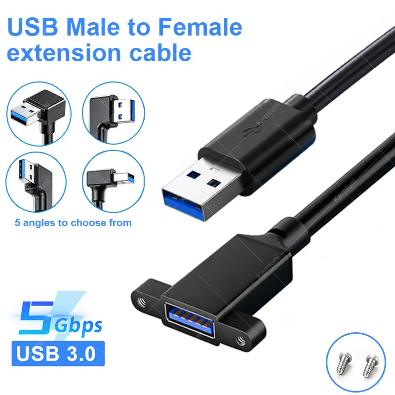 USB 3.0 Extension Cable Screw Fixed Male To Female 5GBPS Transmission USB Elbow Extension Cable 1M 5M 3M 5M USB Data Cable