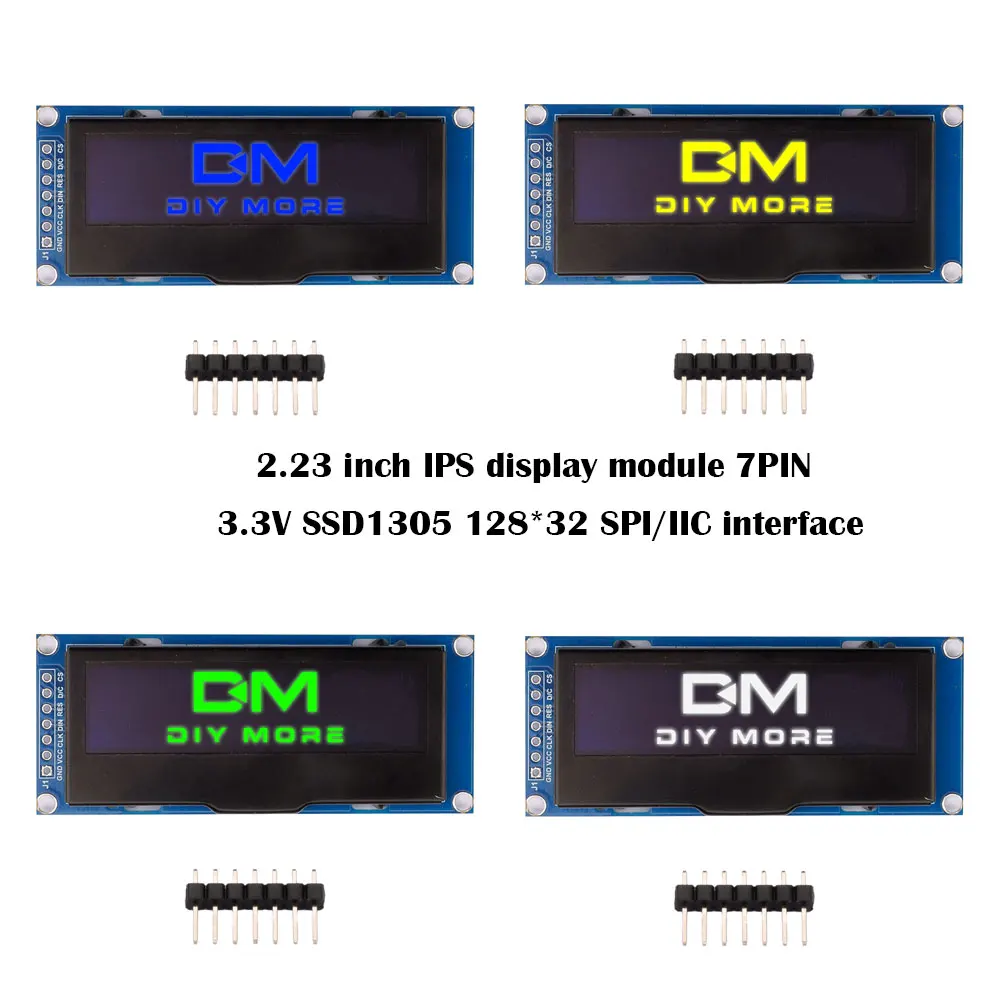 

IPS 2.23 inch 7PIN White/Yellow/Blue/Green/Orange OLED Screen with Adapter Board SSD1305 Drive IC 128*32 SPI/IIC Interface