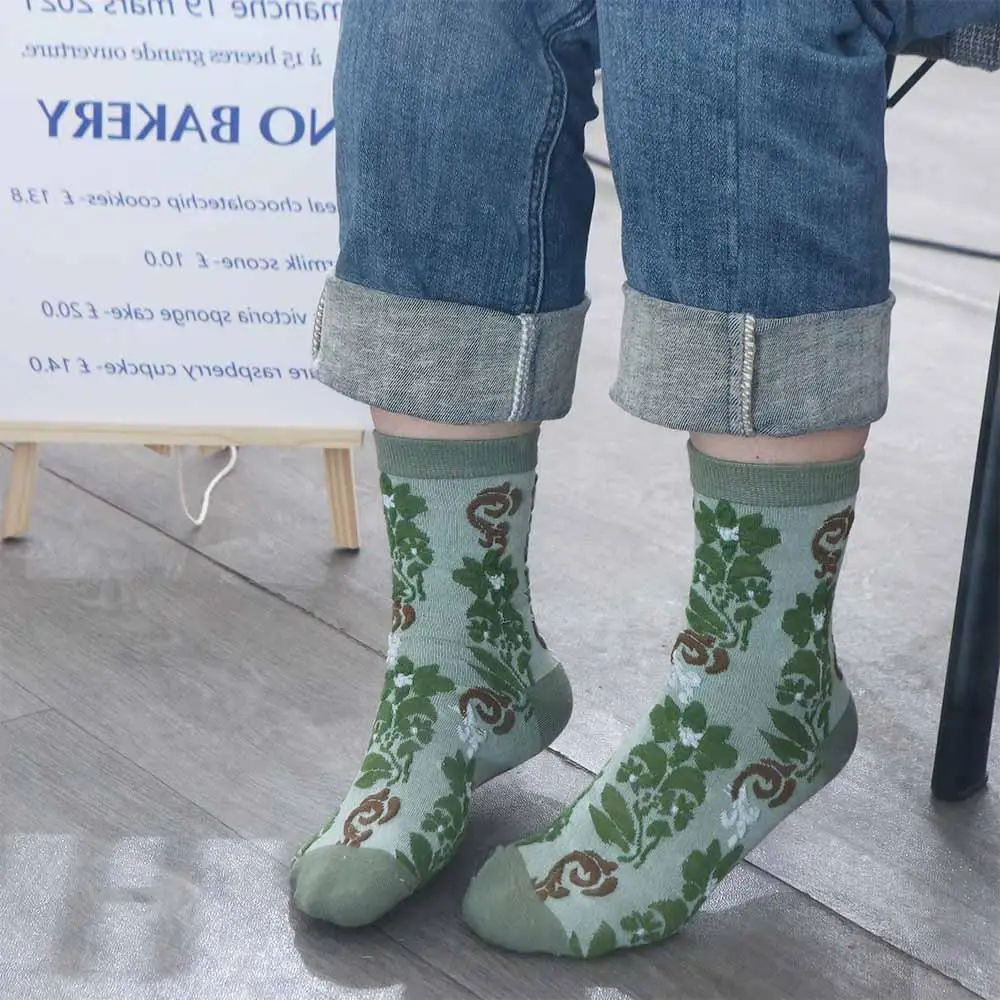 Chaussettes Harajuku Lolita en coton imprimé d'automne, bonneterie de Style collégial, chaussettes de Style coréen pour filles, chaussettes Jacquard, bonneterie à Tube central