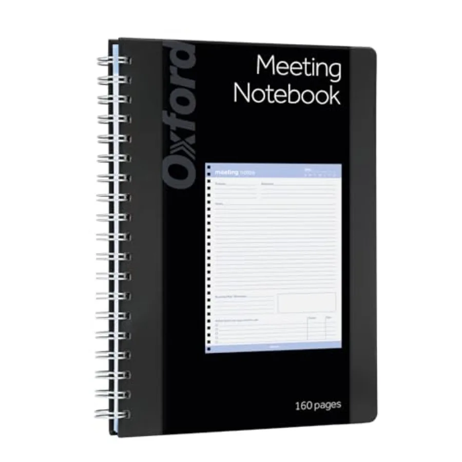 

Meeting Notebook, Undated, Customizable Work Notes, Spiral Bound, Black Cover, Heavyweight 32 lb. White Paper, 7.5" x 10", 160