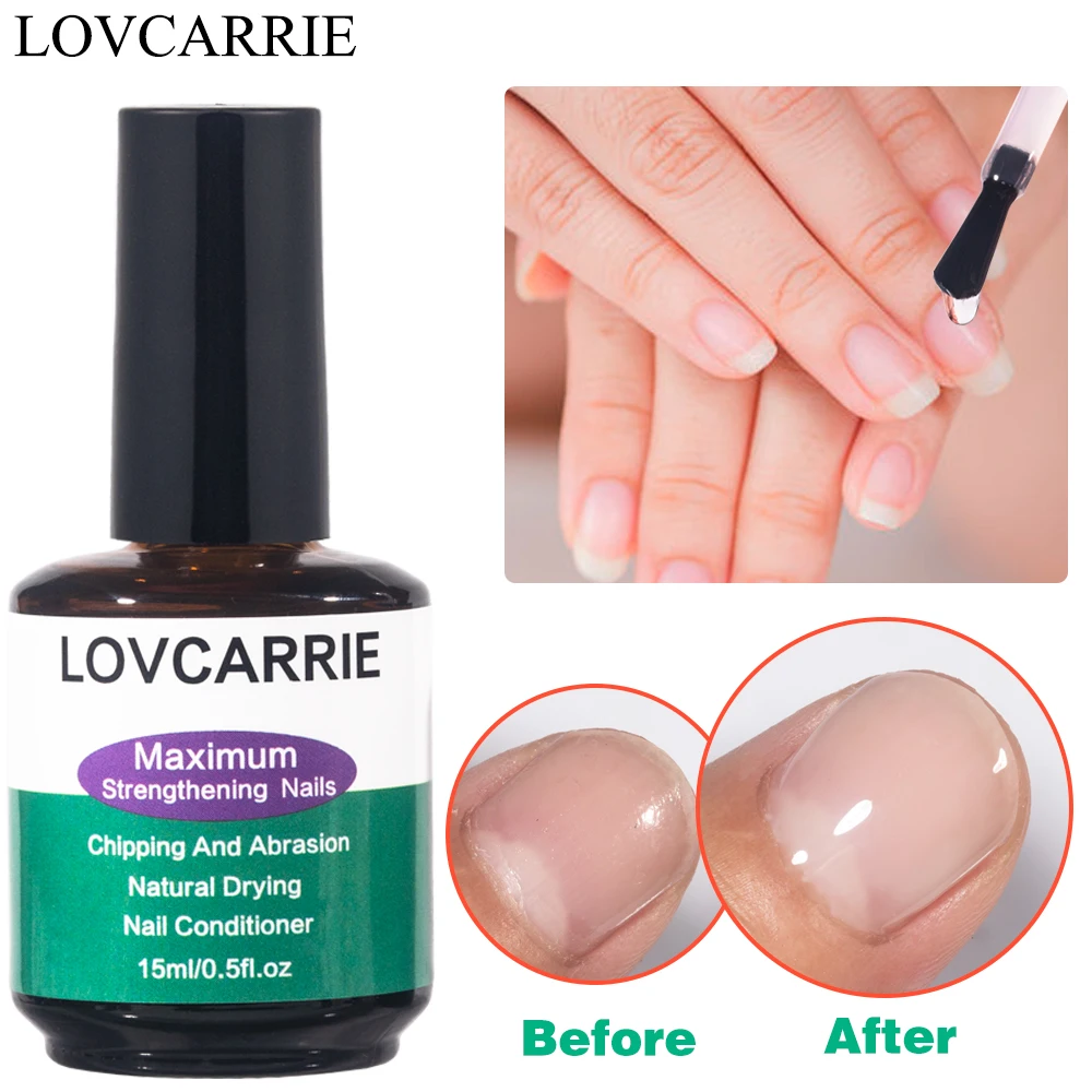 LOVCARRIE 최대 네일 강화제, 일반 네일 광택제 탑 코트 마감 컨디셔너, 15ml 빠른 건조 수리 케어 리퀴드 에센셜