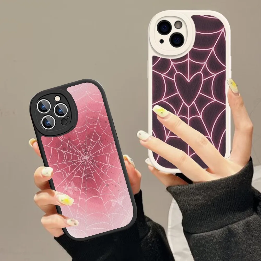 Cartoon Spider Web Print Phone Case Hard Leather For IPhone 16 15 14 13 12 Mini 11 14 Pro Max Xs X Xr 7 8 Plus Fundas