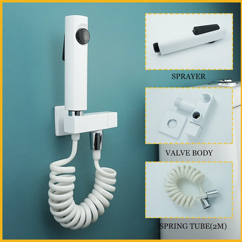 

Brushed Gold Wall Mounted ABS Hand-held Bidet Spray Shower Faucet Single Cold Brass Valve Toilet With Hose Bathroom Accessories