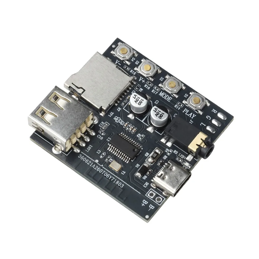DC5V BT 6.0 MP3 Audio Decoder Board Wireless Audio Receiver Module Type‑C Port Headphone Amplifier Audio Output Circuit Module
