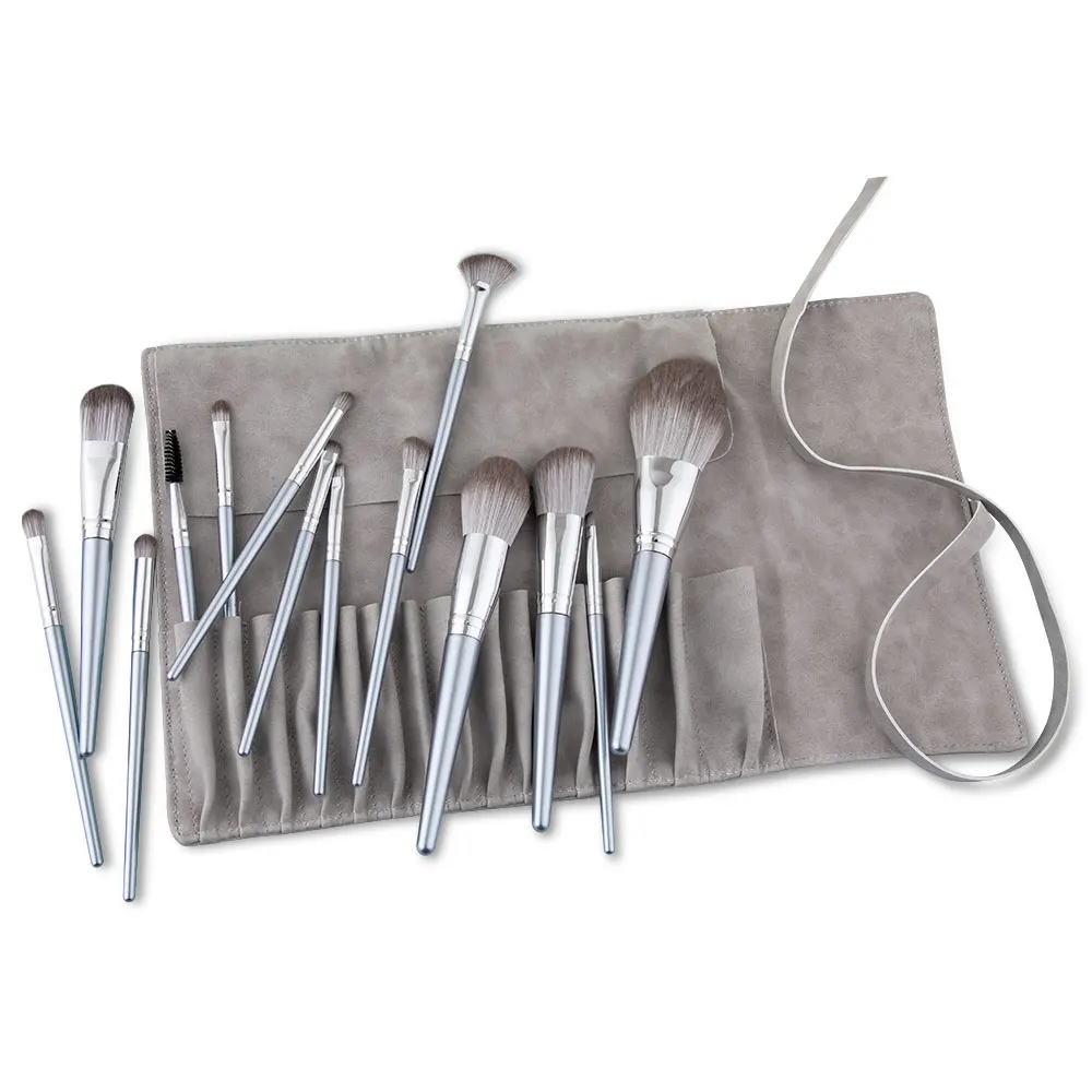 Ensemble de pinceaux de maquillage Jules Halo, pinceau fard à barrage, pinceau de dispersion de poudre, manche en bois de tube en aluminium, outils de nettoyage, 14 pièces