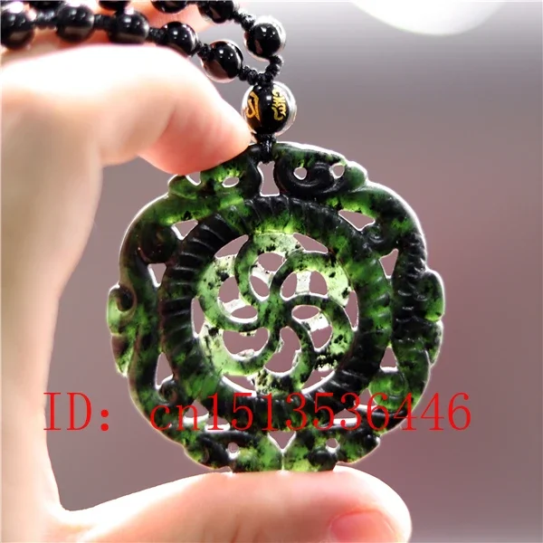 

Natural Black Green Double Side Hollow Windmill Pendant Fashion Beads Necklace Charm Jewelry Carved Amulet Luck Gifts for Her