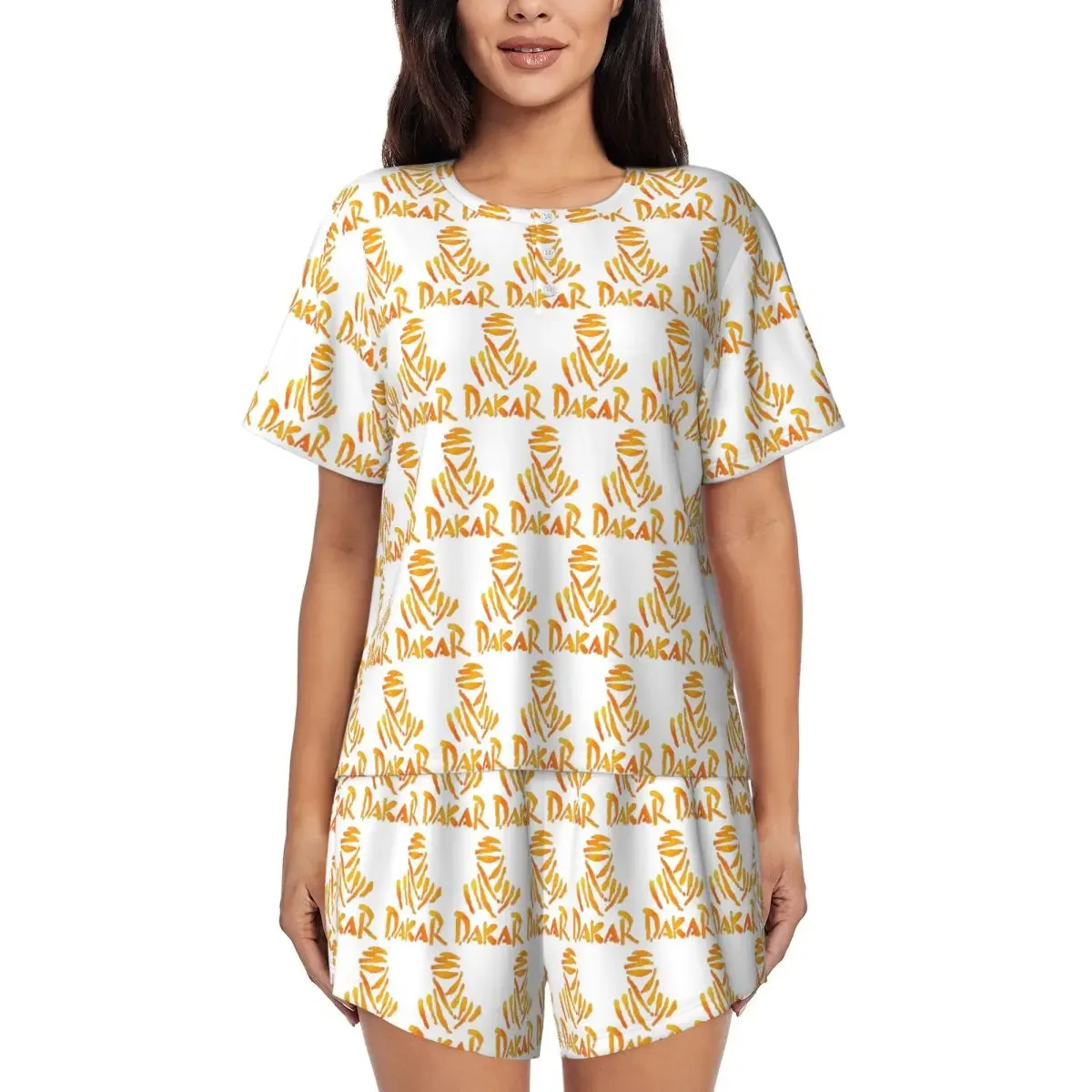 

Dakar Rally Motorcycle Round Neck Short Sleeve Nightgowns for Sleeping Sleepshirts Women Soft Pajama Set Short Pants