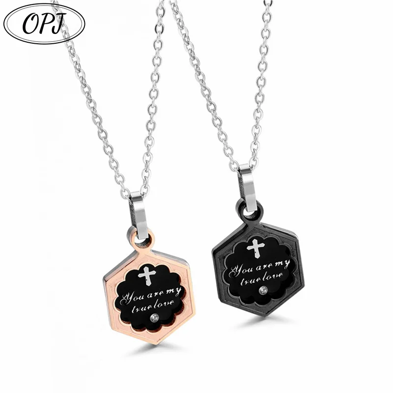 OPJ Fashion Necklaces For Couples Design Sense Diamond Hexagonal Pendant Confession Gift Jewelry On The Neck