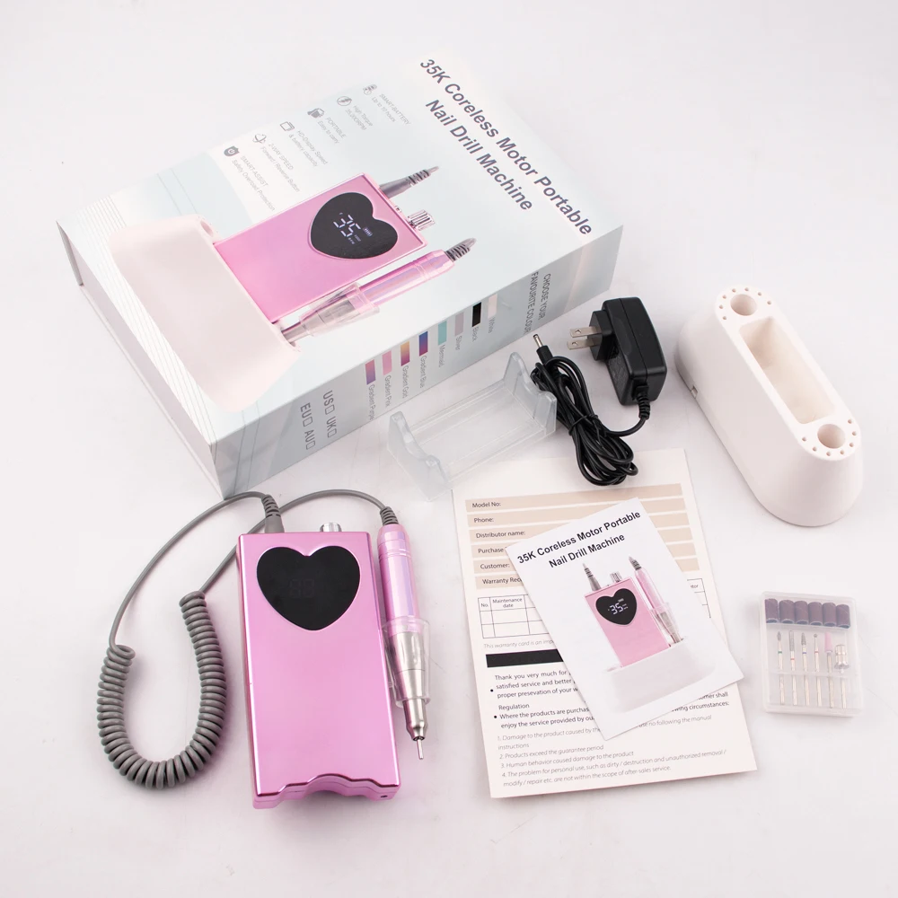 Heart Shape Nail Drill Professional Manicure Machine 35000RPM Portable Wireless Rechargeable Desktop E File