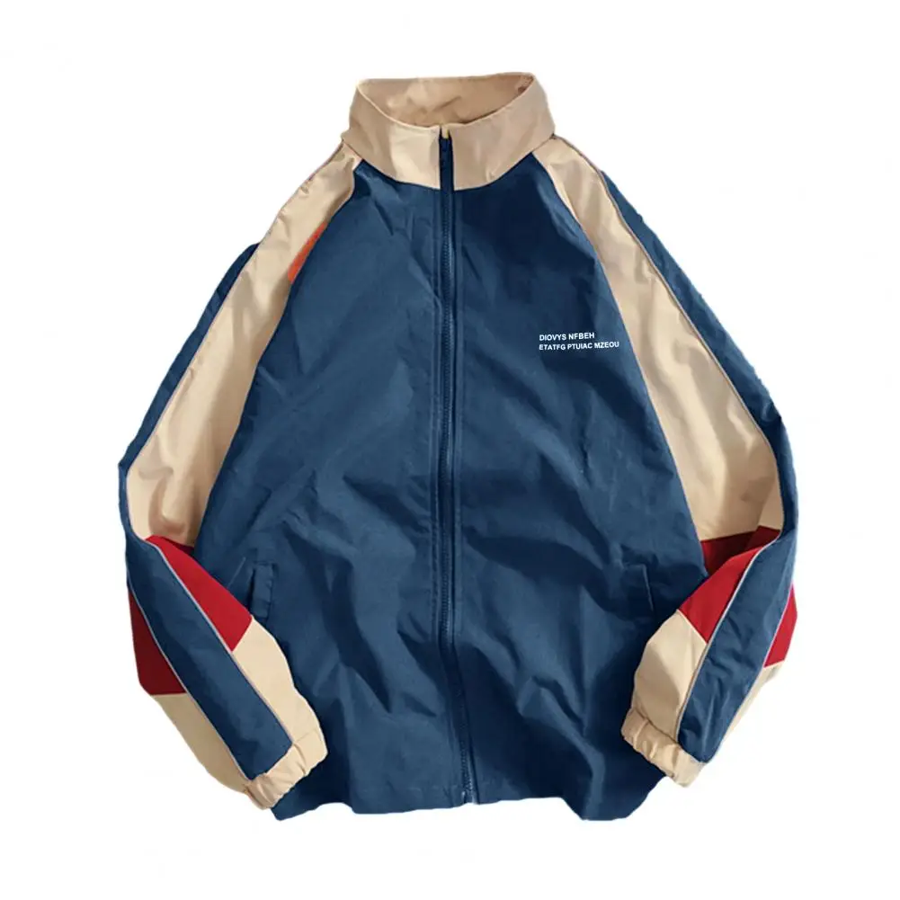 Chaqueta Vintage de bloque de Color para hombre, abrigo de béisbol con cierre de cremallera, cuello levantado, ropa de calle a prueba de viento, primavera y otoño