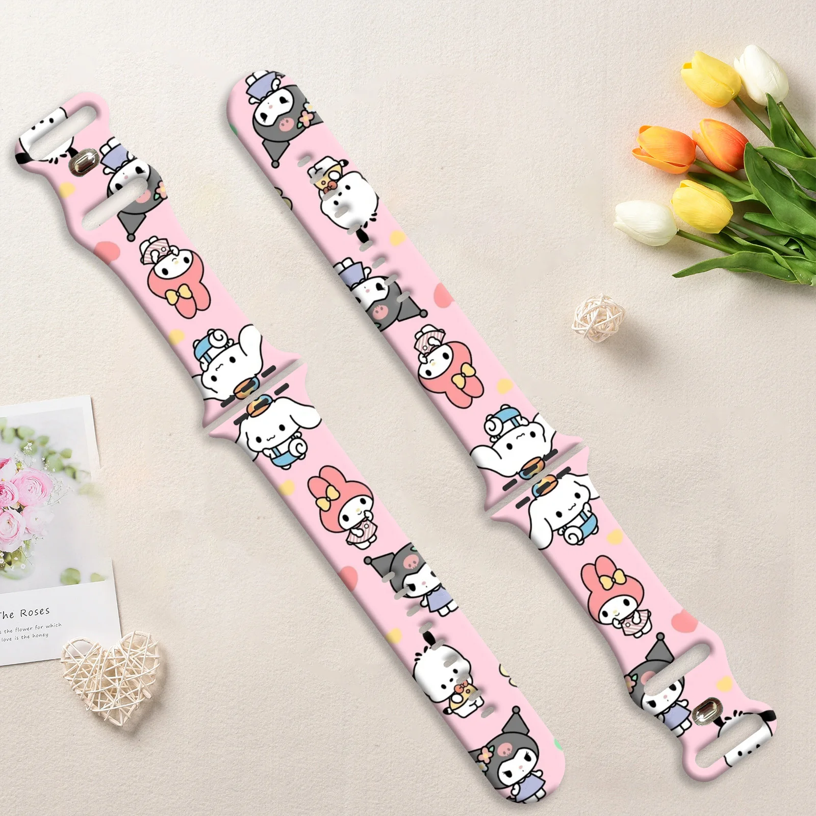 MINISO حزام مطبوع ملون لطيف لساعة أبل 11 10 9 سوار سيليكون قابل للاستبدال لساعة iWatch 46/44/42/41 مللي متر