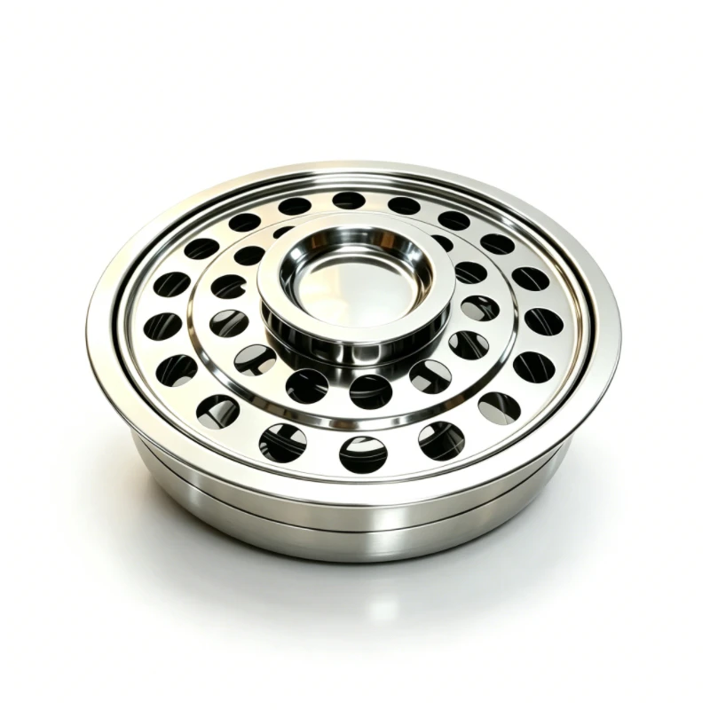 Elegant Stainless Steel Communion Tray Set with Center Mini Bread Plate Ritual Ceremony