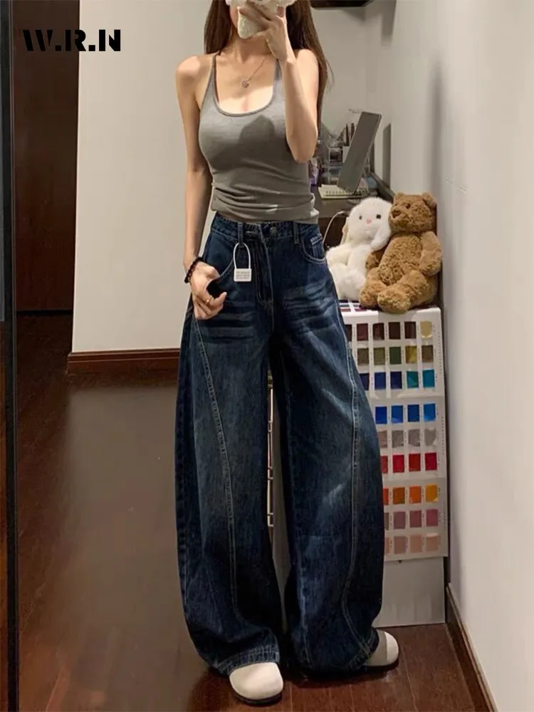 

Women's Grunge Casual 2000s Pants Vintage Eclectic Waif Distressed Jeans Y2K Harajuku Washed Pockets Street Denim Trouser