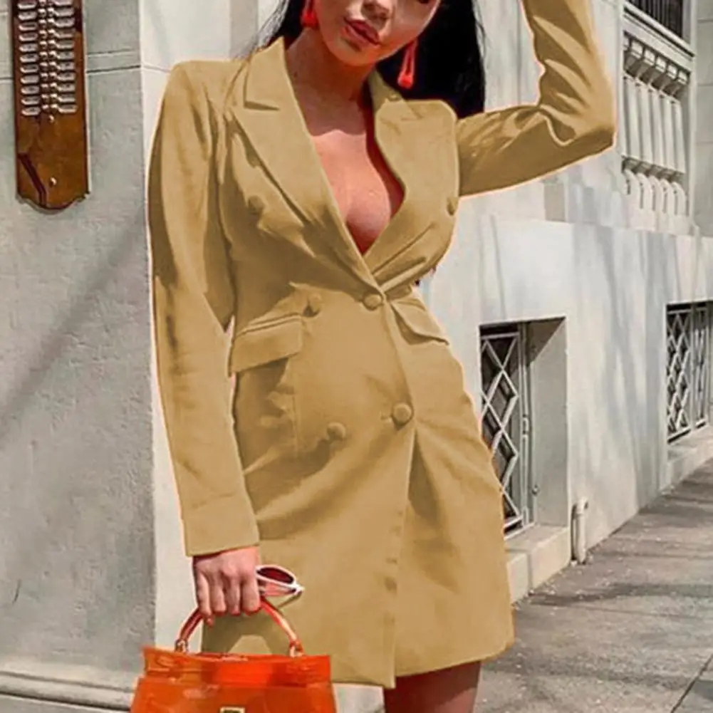 

Formal OL Lady Slim Blazer Long Coat Patchwork Double Breasted Women Solid Jackets Summer Business Office Long Sleeve Outerwears