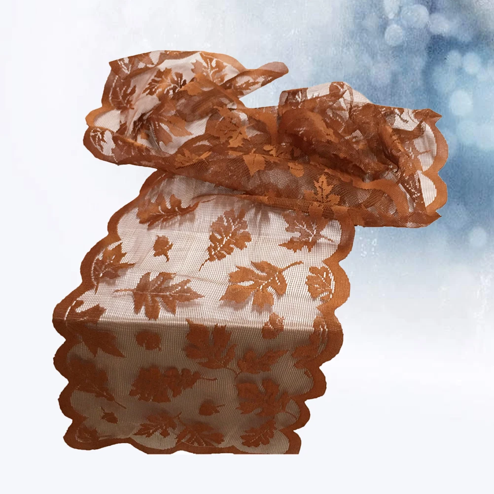 183X33Cm Table Flag Elegant Maple Hollow Out Tablecloth Polyester Stain Resistant Holiday Table Decoration Golden For