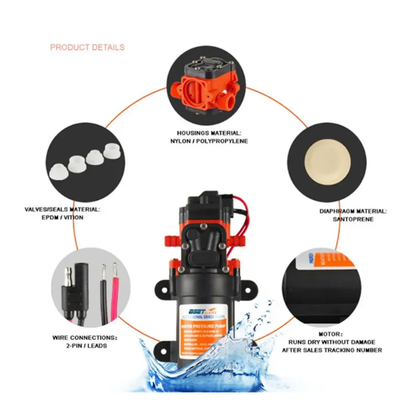 Auto Priming Marinha Bomba De Água, Bomba De Diafragma, Acessórios Do Barco, Chuveiros, Banheiros, Motor De Transferência De Água para RV Caravan, 35PSI, 12V, 1Pc