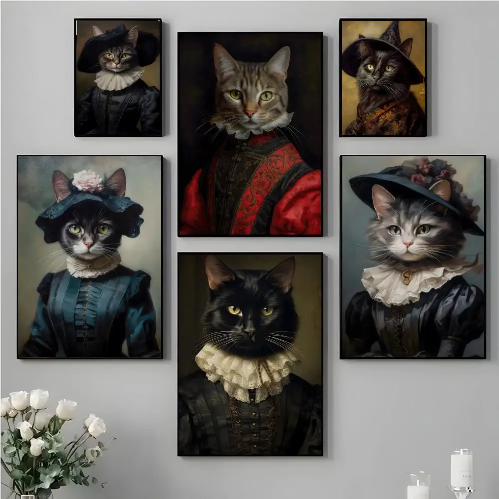 Elegant Classical R-R-Renaissance Cat Portrait Poster High-definition stickers ideal gifts for living rooms hallways