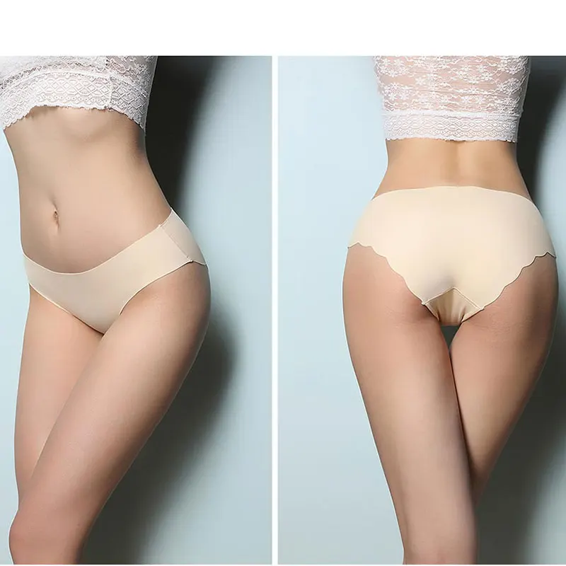 3pcs/set Seamless Underpants Women Solid Color Ice Silk Panties Lady Sexy Ruffle Low Waist Panty Invisible Briefs Lingerie