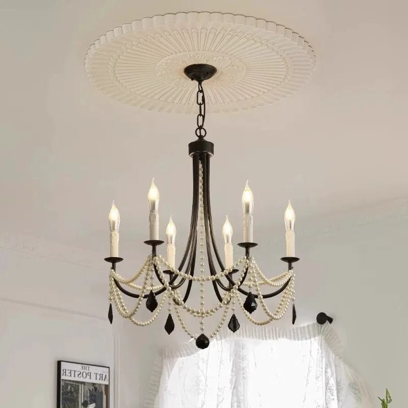 Baroque French Crystal Chandelier with Pearl Strands, Versailles-Style Tiered Lighting for Dining Room Palace Decor