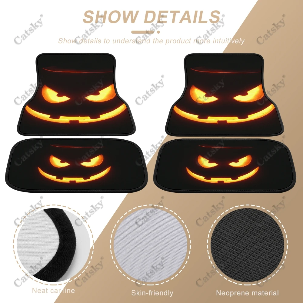 Halloween Shining Pumpkin Pattern Auto Floor Mats Carpet, Customized Car Floor Mats All Weather Automotive Floor Pad for Stylish