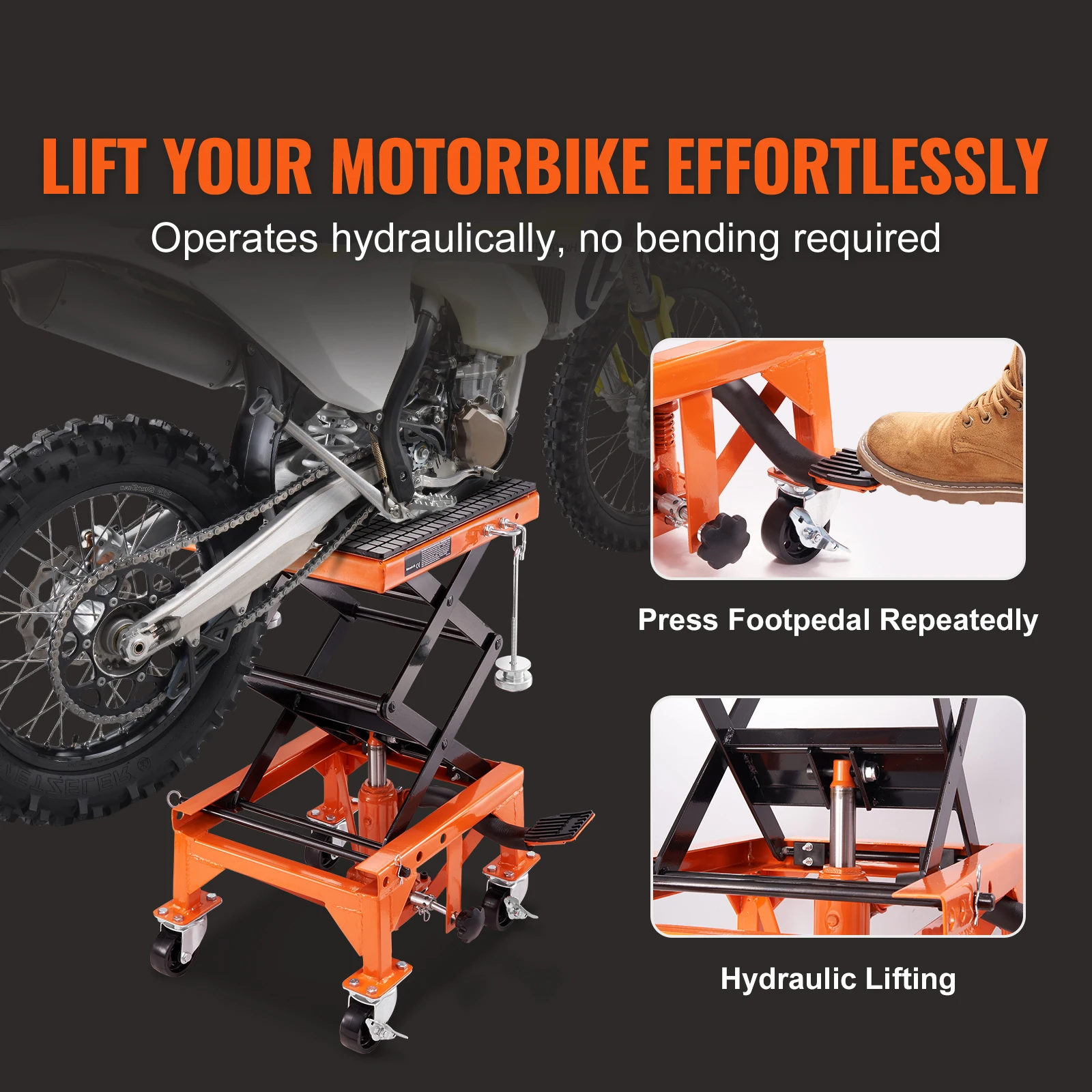 Hydraulic Motorcycle Lift Table 350 LBS Motorcycle Scissor Jack Lift Hydraulic Foot-Operated Jack Stand for Dirt Bike