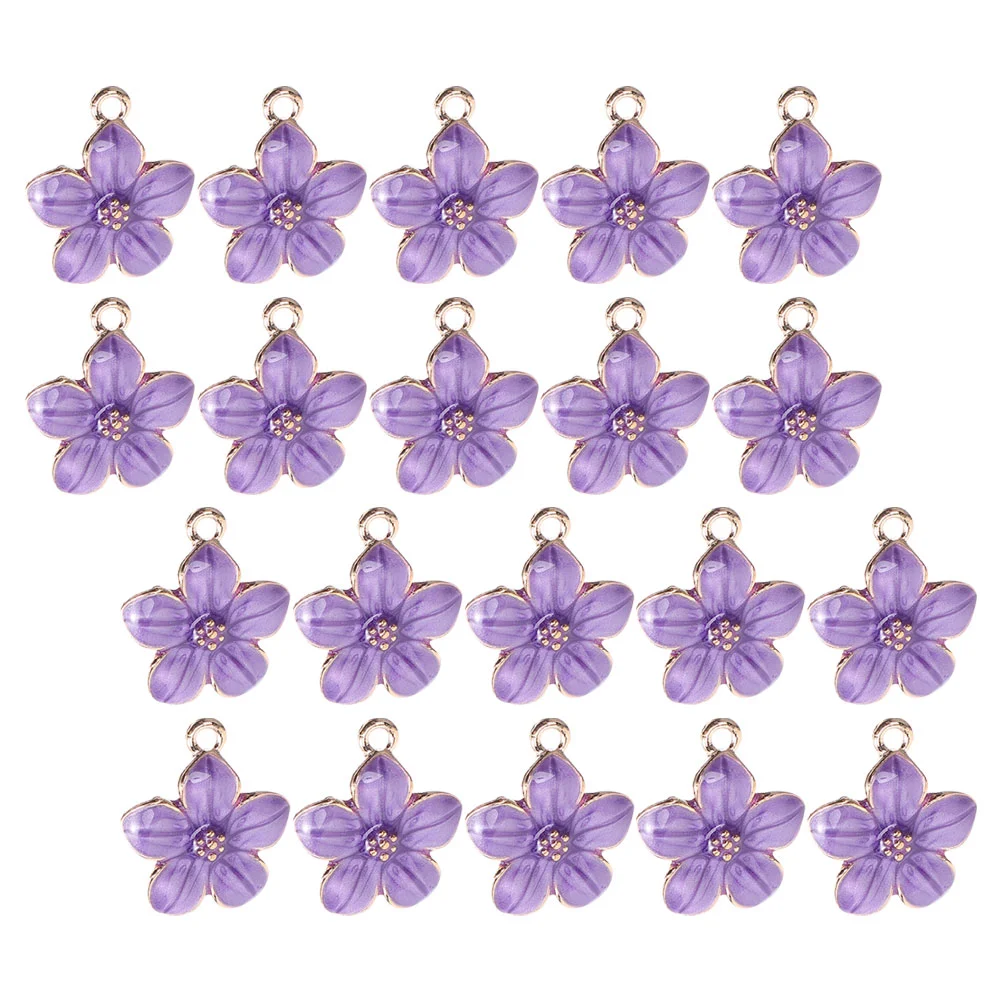 20 Pcs Mini Sakura Pendant DIY Charm Bracelet Purple Charms for Bracelets Bulk Hollow Leaves Enamel Flower Bud Accessories