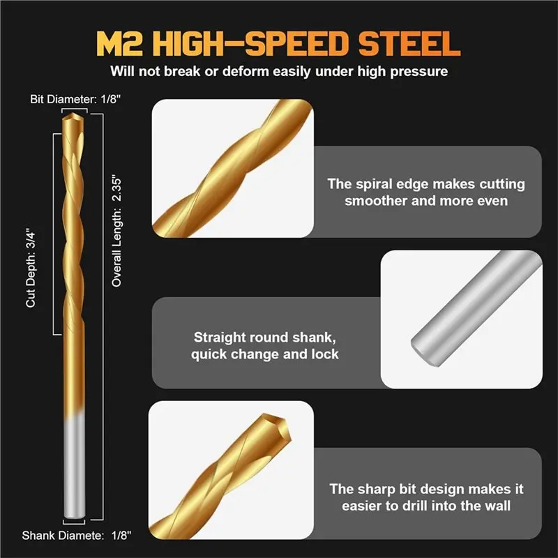 ABJO-Spiral Saw Compatible Guide Point Cutting Bits 50 PCS 1/8 Inch Hss Drywall Router Bits For Use With Power Tools