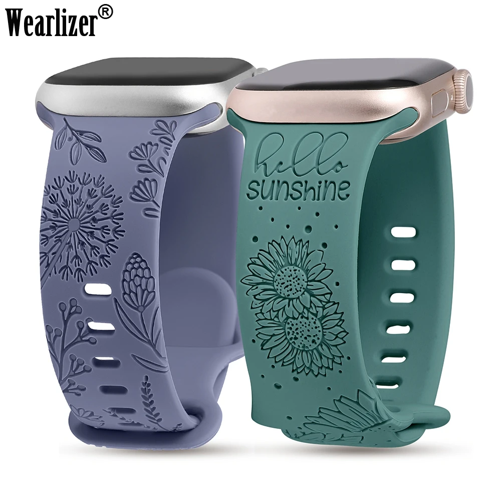 

Wearlizer 2 Packs Sunflower Engraved Band for Apple Watch Ultra 9/8/7/SE/6/5/4/3 41mm 40mm 45mm Dandelion Silicone Sport Strap